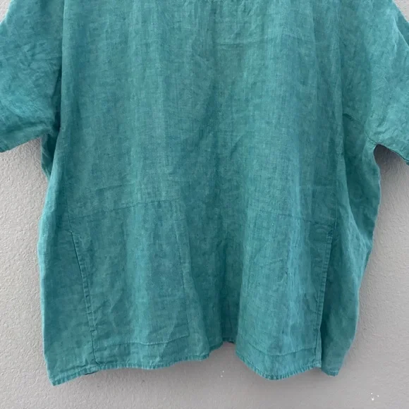 Eileen Fisher Delave Linen Top Large Green Boxy Relaxed Lagenlook Minimalist - Picture 8 of 12